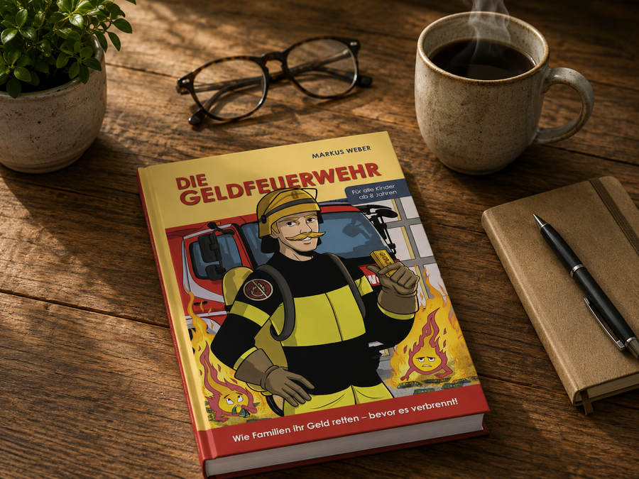 Das Buch Die Geldfeuerwehr mit Brille und Kaffee